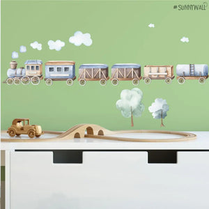 Kleiner Zug mit Waggons - Wandtattoo Kinderzimmer Baby Wandaufkleber - 3 x A4 Set Sunnywall