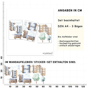 Kleiner Zug mit Waggons - Wandtattoo Kinderzimmer Baby Wandaufkleber - 3 x A4 Set Sunnywall
