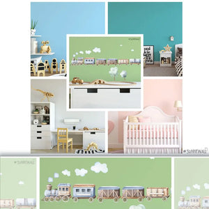 Kleiner Zug mit Waggons - Wandtattoo Kinderzimmer Baby Wandaufkleber - 3 x A4 Set Sunnywall