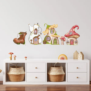Mäuse Häuser - Pilz, Stiefel & Teekanne - Wandtattoo Kinderzimmer Wandaufkleber Babyzimmer Sunnywall