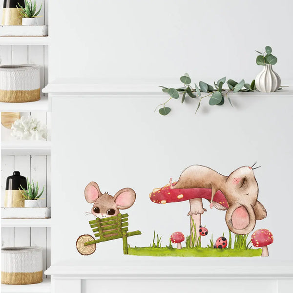 Mäuse und Pilz - Wandtattoo Kinderzimmer Wandaufkleber Babyzimmer Sunnywall
