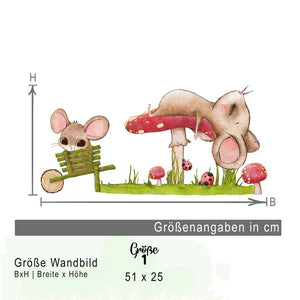 Mäuse und Pilz - Wandtattoo Kinderzimmer Wandaufkleber Babyzimmer Sunnywall