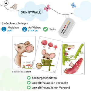 Mäuse und Pilz - Wandtattoo Kinderzimmer Wandaufkleber Babyzimmer Sunnywall