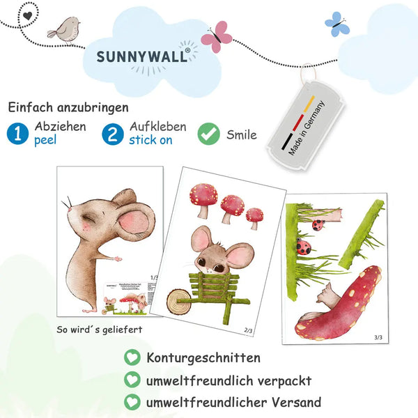Mäuse und Pilz - Wandtattoo Kinderzimmer Wandaufkleber Babyzimmer Sunnywall