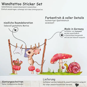 Maus Waschtag - Wandtattoo Kinderzimmer Wandaufkleber Babyzimmer Sunnywall