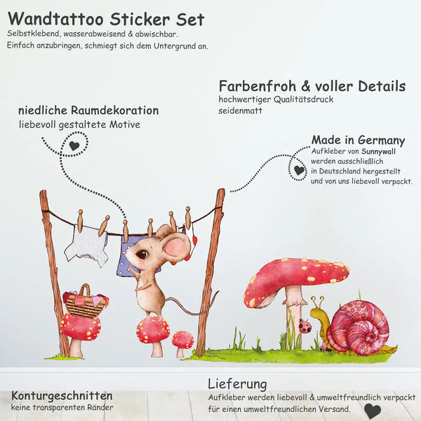 Maus Waschtag - Wandtattoo Kinderzimmer Wandaufkleber Babyzimmer Sunnywall