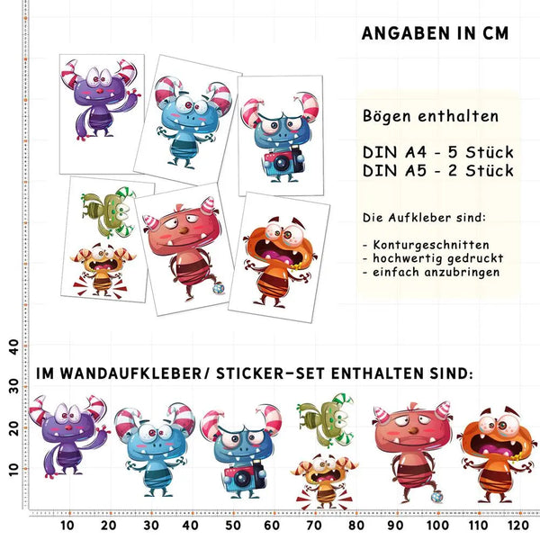 Monster Charaktere - Wandtattoo Kinderzimmer Baby Wandaufkleber Sunnywall