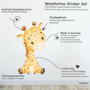 Niedliche Giraffe - Wandtattoo Kinderzimmer Baby Wandaufkleber Sunnywall