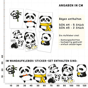 Panda Bär - Wandtattoo Kinderzimmer Baby Wandaufkleber Sunnywall