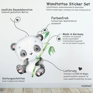 Panda - Wandtattoo Kinderzimmer Baby Wandaufkleber Sunnywall