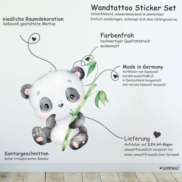 Panda - Wandtattoo Kinderzimmer Baby Wandaufkleber Sunnywall