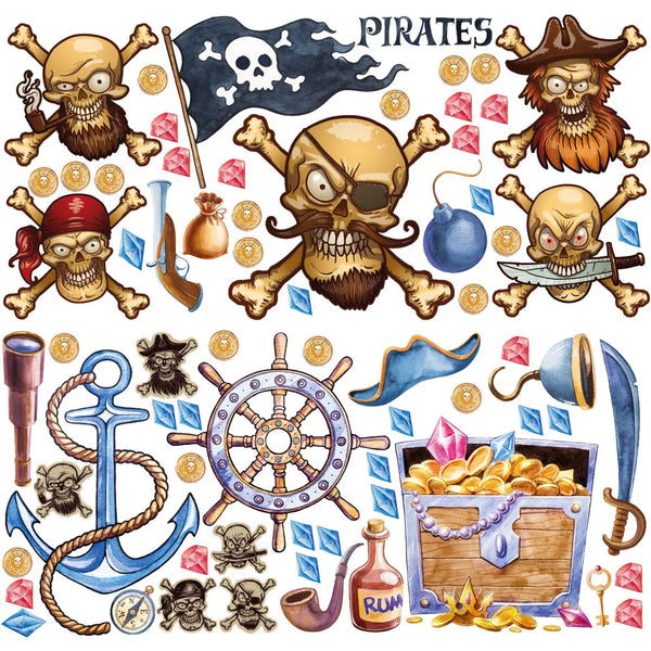 Piraten Wandtattoo XXL Set | Kinderzimmer Aufkleber bunt Wanddeko Sunnywall
