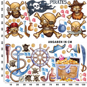 Piraten Wandtattoo XXL Set | Kinderzimmer Aufkleber bunt Wanddeko Sunnywall