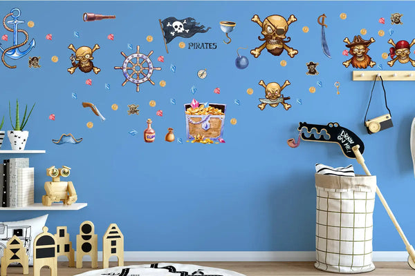 Piraten Wandtattoo XXL Set | Kinderzimmer Aufkleber bunt Wanddeko Sunnywall