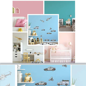 Polizei Fahrzeuge - Wandtattoo Kinderzimmer Baby Wandaufkleber - 3 x A4 Set Sunnywall
