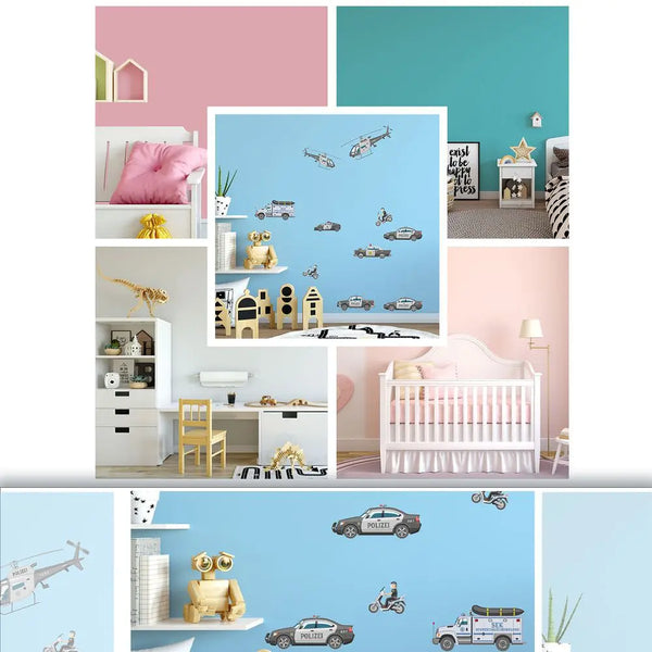 Polizei Fahrzeuge - Wandtattoo Kinderzimmer Baby Wandaufkleber - 3 x A4 Set Sunnywall