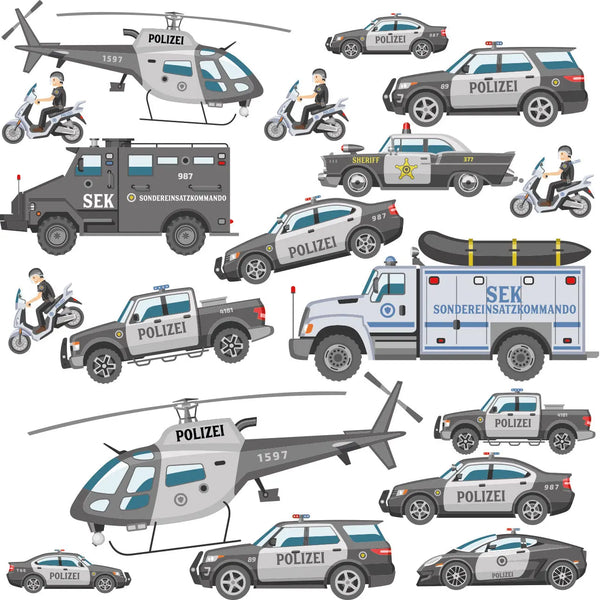 Polizei Wandtattoo XXL Set | Kinderzimmer Aufkleber bunt Wanddeko Sunnywall