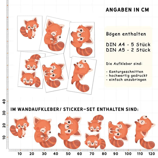 Red Roter Panda - Wandtattoo Kinderzimmer Baby Wandaufkleber Sunnywall