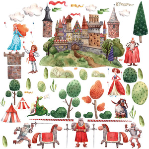 Ritterzimmer Wandtattoo XXL Set Kinderzimmer Aufkleber bunt Wanddeko Sunnywall