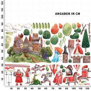 Ritterzimmer Wandtattoo XXL Set Kinderzimmer Aufkleber bunt Wanddeko Sunnywall