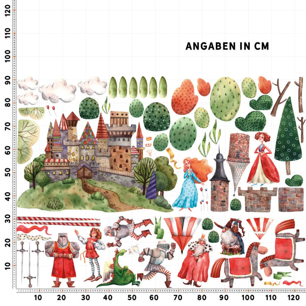 Ritterzimmer Wandtattoo XXL Set Kinderzimmer Aufkleber bunt Wanddeko Sunnywall