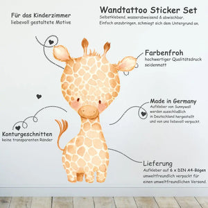 Safari Babies - Wandtattoo Kinderzimmer Baby Wandaufkleber - 6 x A4 Set Sunnywall