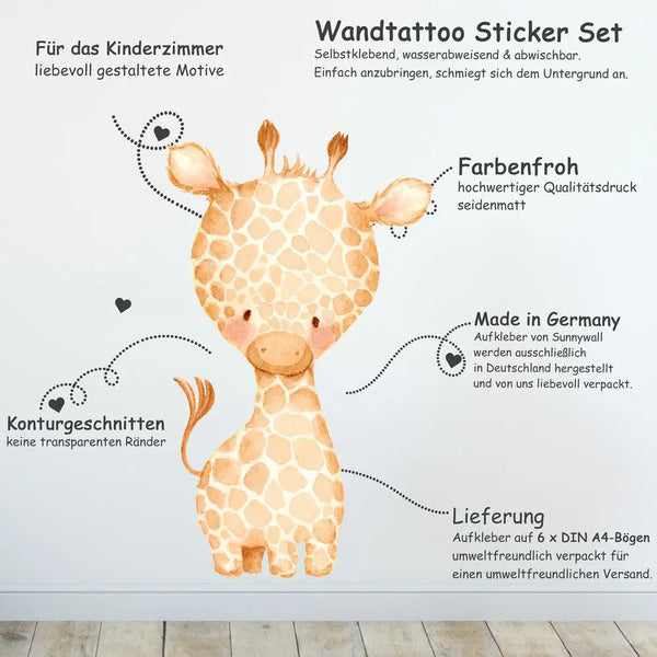 Safari Babies - Wandtattoo Kinderzimmer Baby Wandaufkleber - 6 x A4 Set Sunnywall