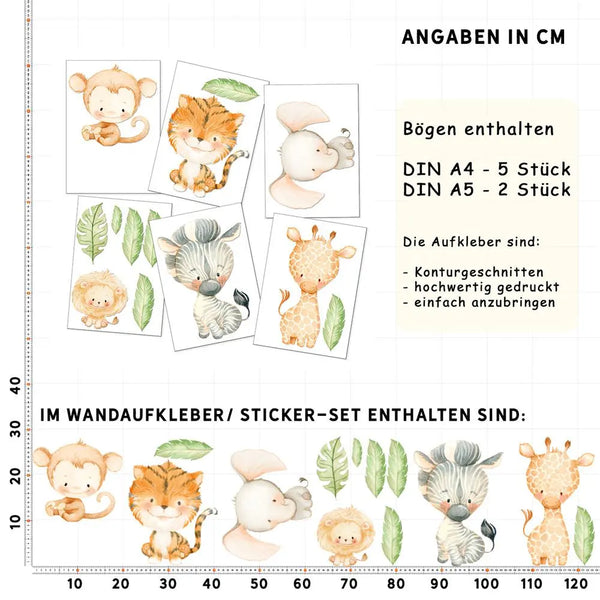 Safari Babies - Wandtattoo Kinderzimmer Baby Wandaufkleber - 6 x A4 Set Sunnywall