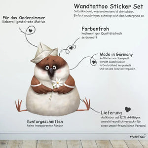 Spatz Vogel - Jack the Sparrow - Wandtattoo Kinderzimmer Baby Wandaufkleber Sunnywall
