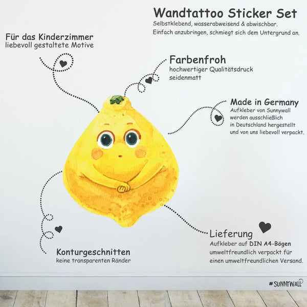 Sweet Fruits Set 1 - Wandtattoo Kinderzimmer Küche Wandaufkleber Sunnywall