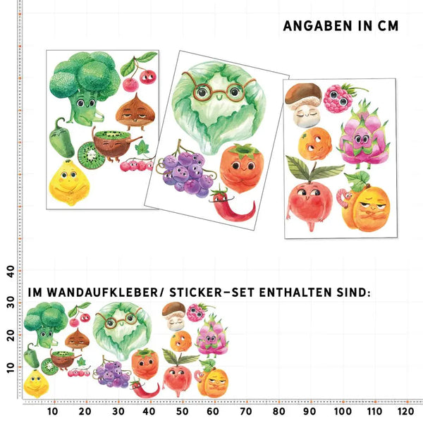 Sweet Fruits Set 1 - Wandtattoo Kinderzimmer Küche Wandaufkleber Sunnywall