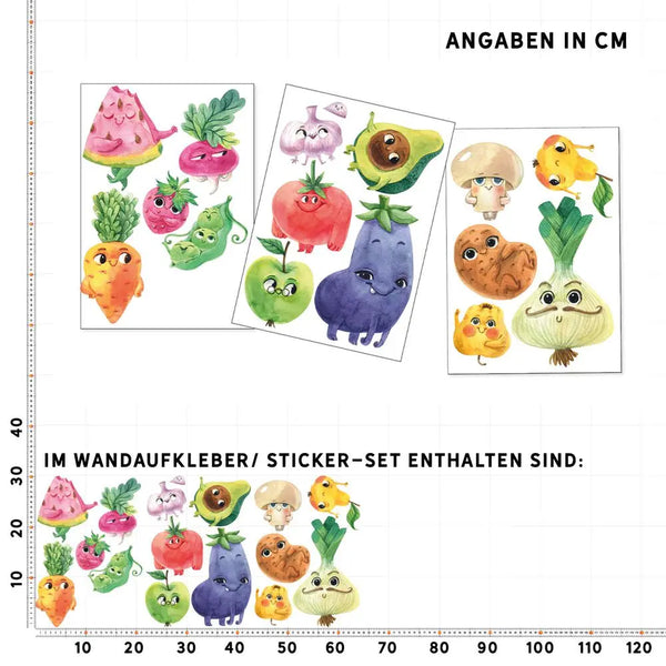 Sweet Fruits Set 2 - Wandtattoo Kinderzimmer Küche Wandaufkleber Sunnywall