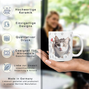 Tasse | Hauskatze | grau-weisses Fell | schnurrender Charme | Katzenrassen Kollektion Sunnywall
