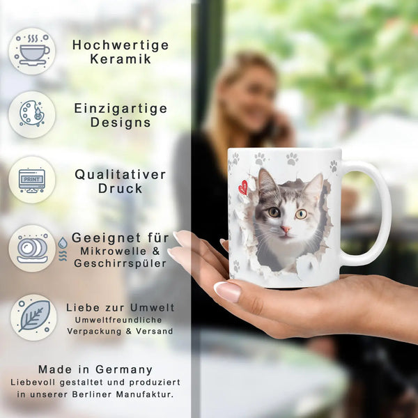 Tasse | Hauskatze | grau-weisses Fell | schnurrender Charme | Katzenrassen Kollektion Sunnywall