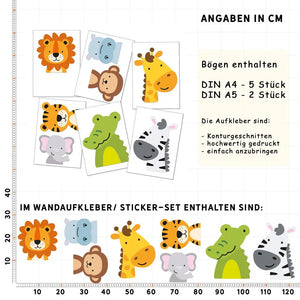 Tiere Wildtiere - Wandtattoo Kinderzimmer Baby Wandaufkleber - 6 x A4 Set Sunnywall