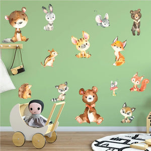 Waldliebe Charaktere - Wandtattoo Kinderzimmer Baby Wandaufkleber - 6 x A4 Set Sunnywall