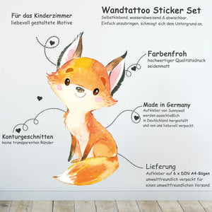 Waldliebe Charaktere - Wandtattoo Kinderzimmer Baby Wandaufkleber - 6 x A4 Set Sunnywall