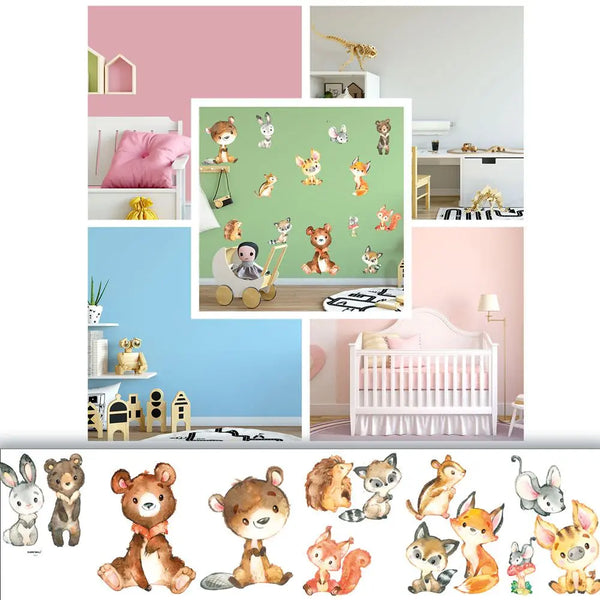 Waldliebe Charaktere - Wandtattoo Kinderzimmer Baby Wandaufkleber - 6 x A4 Set Sunnywall