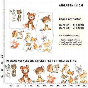 Waldliebe Charaktere - Wandtattoo Kinderzimmer Baby Wandaufkleber - 6 x A4 Set Sunnywall