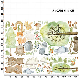 Waldtiere Woodland XXL Set | Kinderzimmer Aufkleber bunt Wanddeko Sunnywall