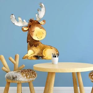 Wandtattoo Aufkleber Wandsticker Elch Hirsch deer Kinderzimmer Dekoration liegend Sunnywall