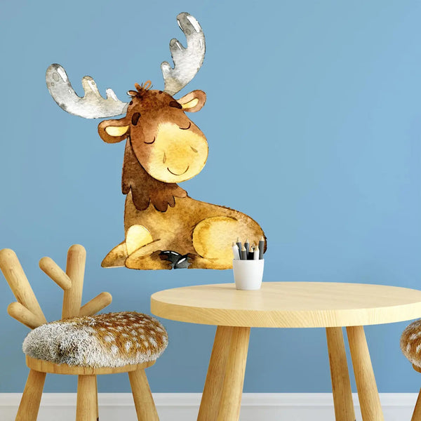 Wandtattoo Aufkleber Wandsticker Elch Hirsch deer Kinderzimmer Dekoration liegend Sunnywall
