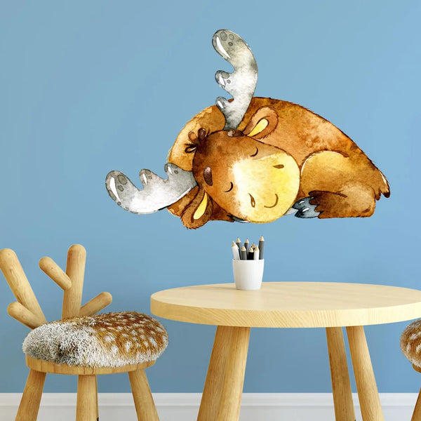 Wandtattoo Aufkleber Wandsticker Elch Hirsch deer Kinderzimmer Dekoration schlafend Sunnywall