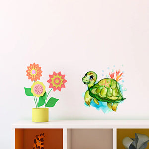 Wandtattoo Aufkleber Wandsticker Schildkröte Trinchen turtle Kinderzimmer Dekoration Sunnywall