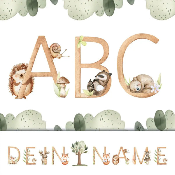 Wandtattoo Buchstaben - ABC Waldtiere - Aufkleber für Wand & Tür Sunnywall
