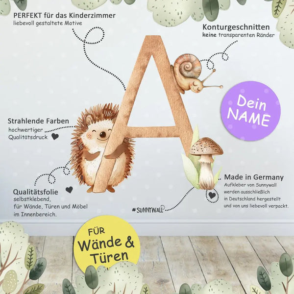 Wandtattoo Buchstaben - ABC Waldtiere - Aufkleber für Wand & Tür Sunnywall