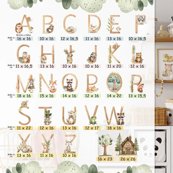 Wandtattoo Buchstaben - ABC Waldtiere - Aufkleber für Wand & Tür Sunnywall