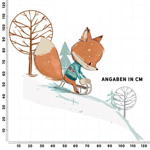 Wandtattoo - Fuchs auf Schlitten im Schnee Winter Aufkleber Sticker Sunnywall