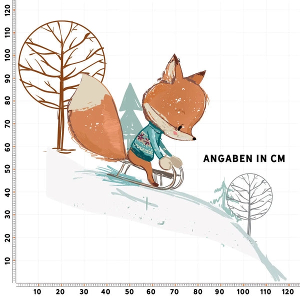 Wandtattoo - Fuchs auf Schlitten im Schnee Winter Aufkleber Sticker Sunnywall
