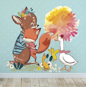 Wandtattoo - Fuchs und Rehkitz und Gans Aufkleber Wandsticker Sunnywall